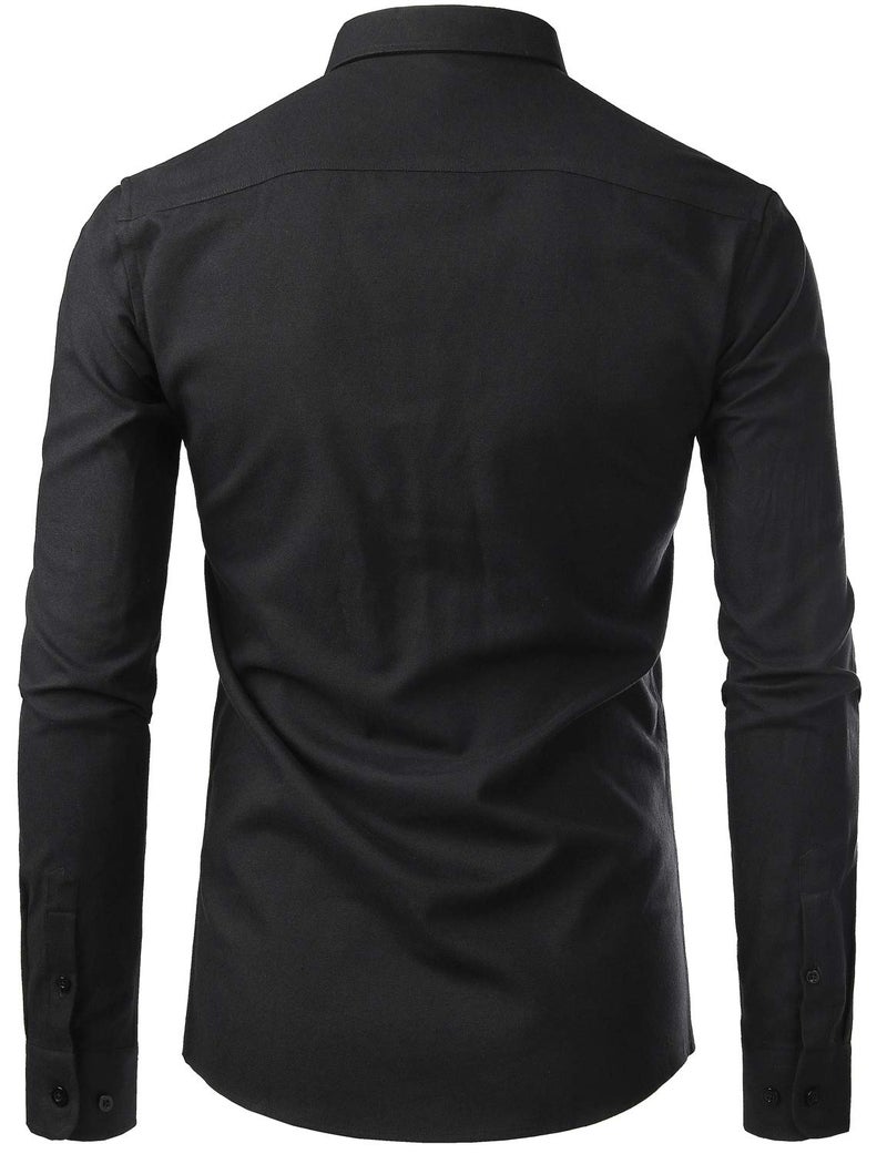 ZEROYAA Men's Hipster Casual Slim Fit Long Sleeve Button Down Oxford Shirts with Chest Pocket Z111 Black Medium - Image 2